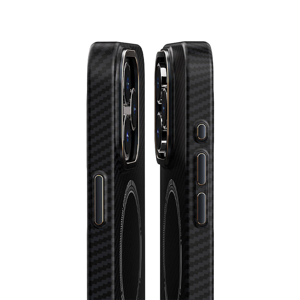 Apple iPhone 15 Kılıf Recci Machinist Serisi M-safe Şarj Özellikli Magnetik Karbon Kapak Gri