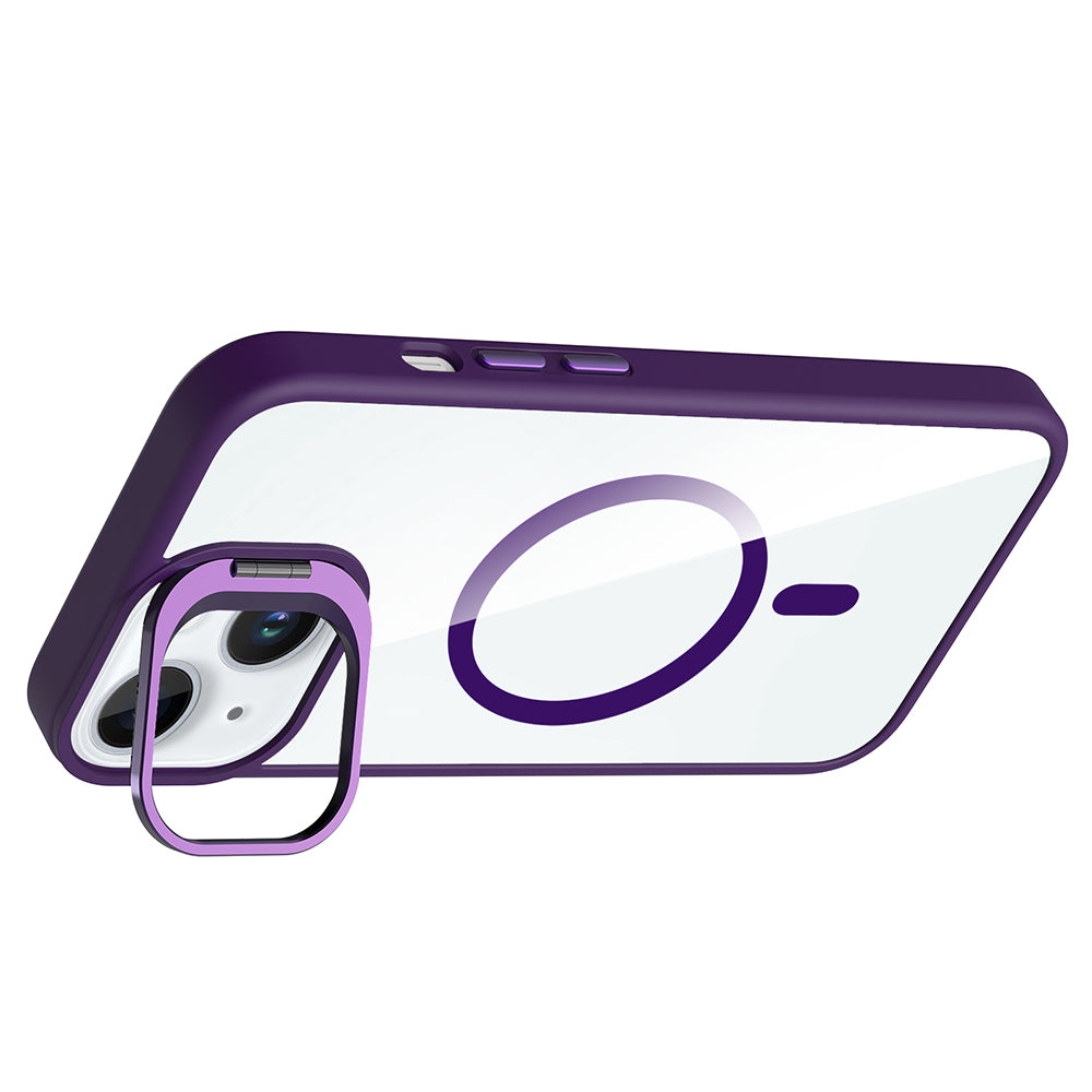 Apple iPhone 15 Kılıf Standlı ve Kamera Lens Hediyeli M-Safe Şarj Özellikli Zore Etro Kapak Desert Titanyum