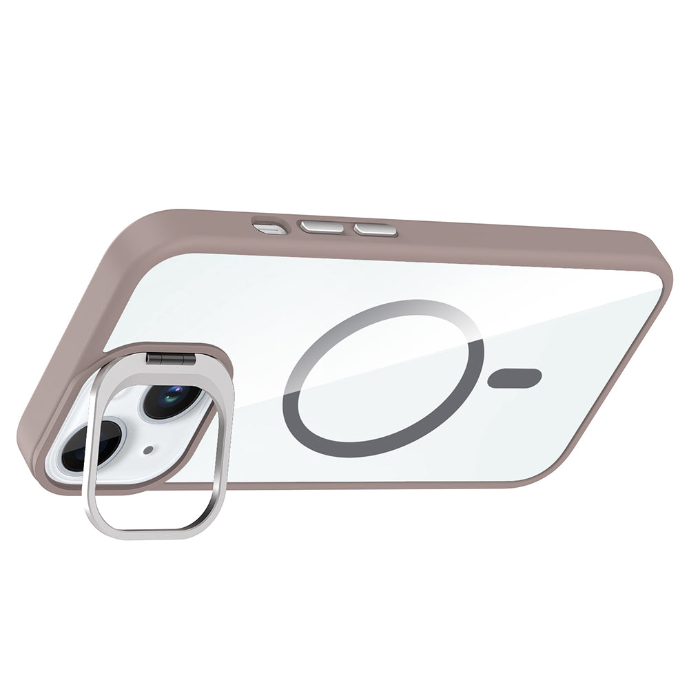 Apple iPhone 15 Kılıf Standlı ve Kamera Lens Hediyeli M-Safe Şarj Özellikli Zore Etro Kapak Siyah