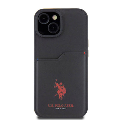 Apple iPhone 15 Kılıf U.S. Polo Assn. Orjinal Lisanslı Baskı Logolu PU Kartlıklı Kapak Mavi