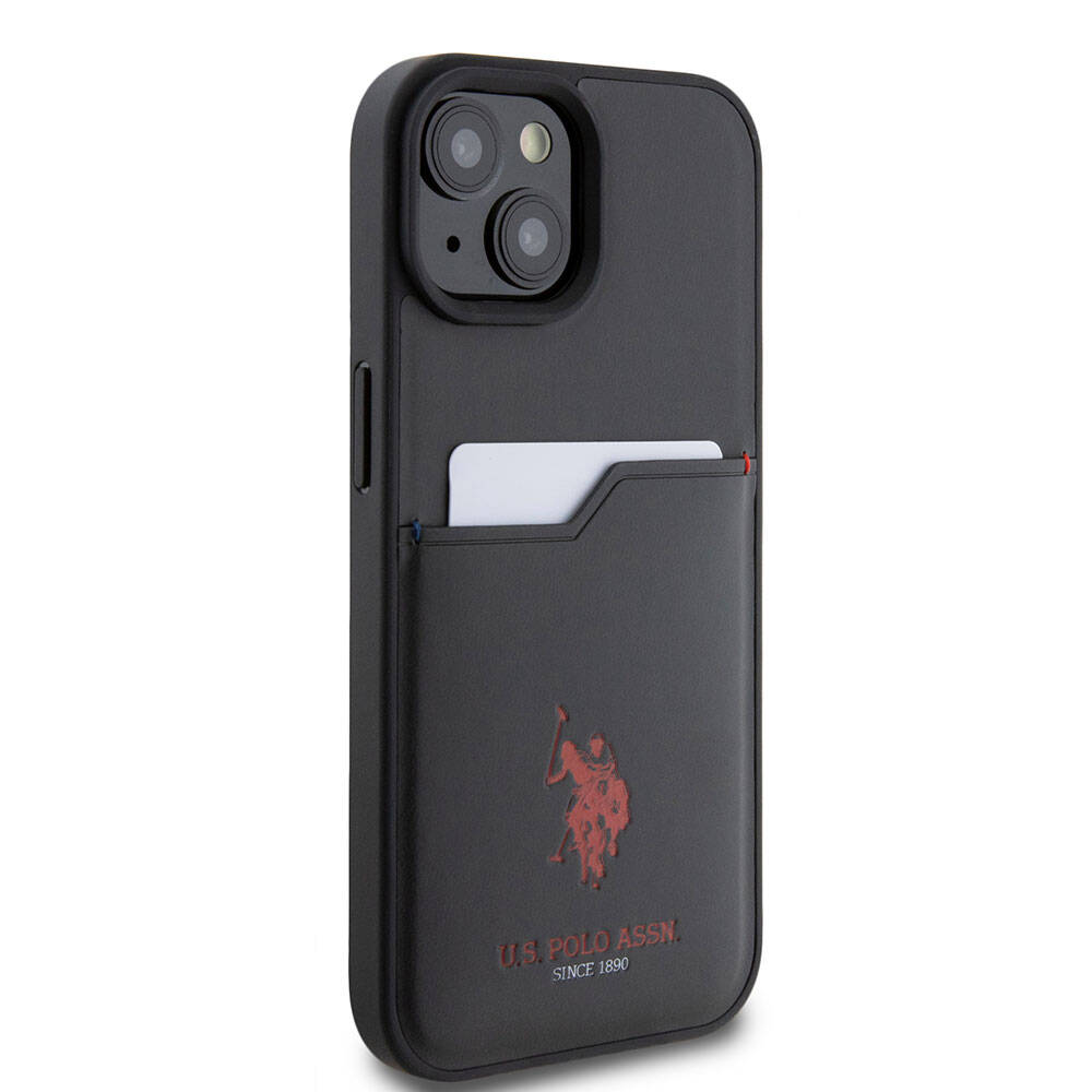 Apple iPhone 15 Kılıf U.S. Polo Assn. Orjinal Lisanslı Baskı Logolu PU Kartlıklı Kapak Siyah