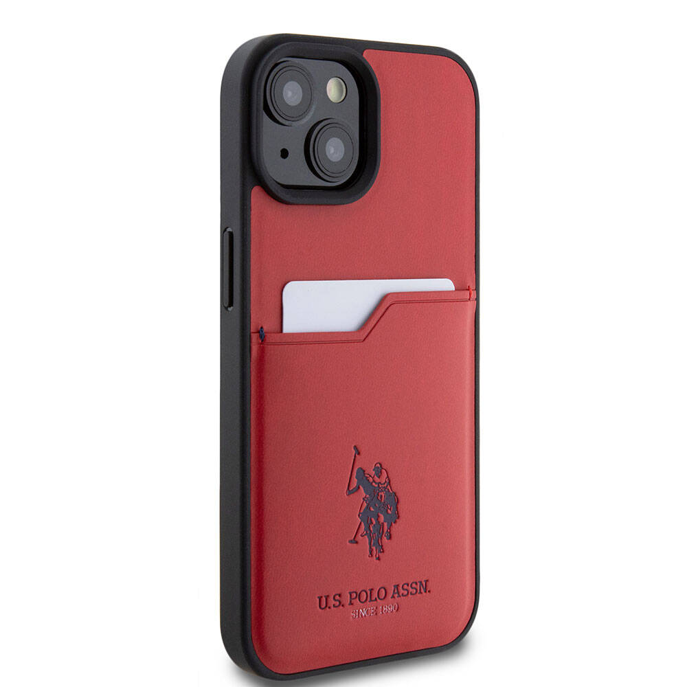 Apple iPhone 15 Kılıf U.S. Polo Assn. Orjinal Lisanslı Baskı Logolu PU Kartlıklı Kapak Kırmızı