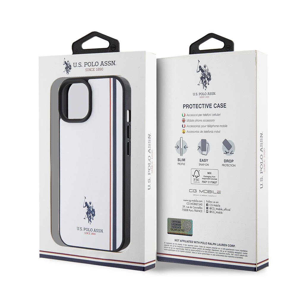 Apple iPhone 15 Kılıf U.S. Polo Assn. Orjinal Lisanslı Üç Renk Şerit Tasarımlı Baskı Logolu Kapak Lacivert