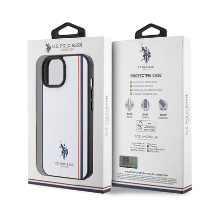 Apple iPhone 15 Kılıf U.S. Polo Assn. Orjinal Lisanslı Üç Renk Şerit Tasarımlı Baskı Logolu Kapak Kırmızı