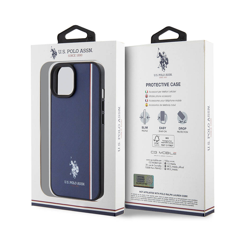 Apple iPhone 15 Kılıf U.S. Polo Assn. Orjinal Lisanslı Üç Renk Şerit Tasarımlı Baskı Logolu Kapak Beyaz