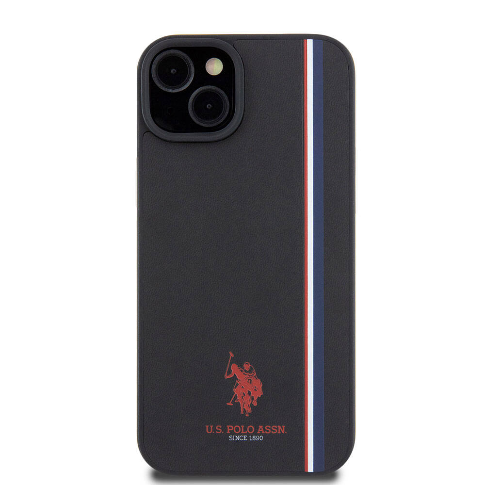 Apple iPhone 15 Kılıf U.S. Polo Assn. Orjinal Lisanslı Üç Renk Şerit Tasarımlı Baskı Logolu Kapak Lacivert