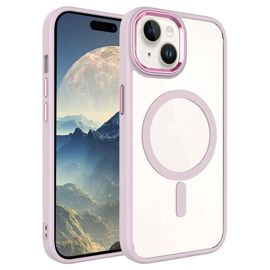 Apple iPhone 15 Kılıf Wireless Şarj Özellikli Zore Krom M-safe Silikon Kapak Gri