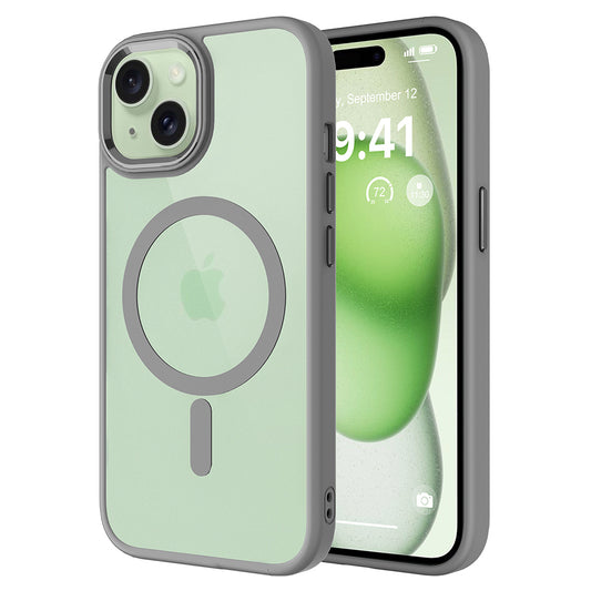 Apple iPhone 15 Kılıf Wireless Şarj Özellikli Zore Krom M-safe Silikon Kapak Gri