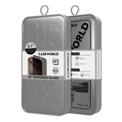 Apple iPhone 15 Plus CaseWorld 0.25mm Privacy 3D Temperli Cam Ekran Koruyucu + Uygulama Aparatlı Siyah