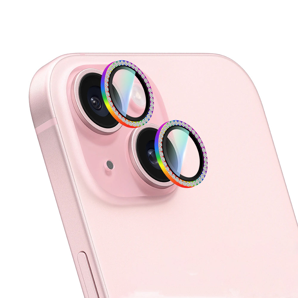 Apple iPhone 15 Plus CaseWorld Alloy Sparkling Diamond Serisi Taşlı Lens Koruyucu  Colorful