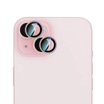 Apple iPhone 15 Plus CaseWorld Alloy Sparkling Diamond Serisi Taşlı Lens Koruyucu  Colorful