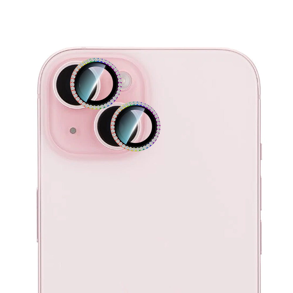 Apple iPhone 15 Plus CaseWorld Alloy Sparkling Diamond Serisi Taşlı Lens Koruyucu  Gümüş
