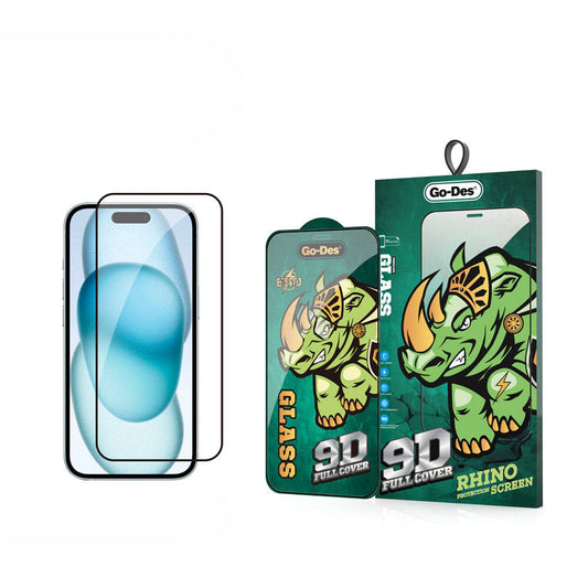 Apple iPhone 15 Plus Go Des 9D Full Cover Temperli Cam Ekran Koruyucu Siyah