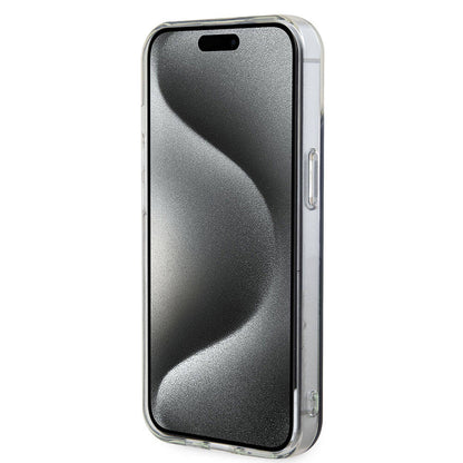 Apple iPhone 15 Plus Kılıf Guess Orjinal Lisanslı M-safe Şarj Özellikli Yazı Logolu Iridescent Kapak Mor