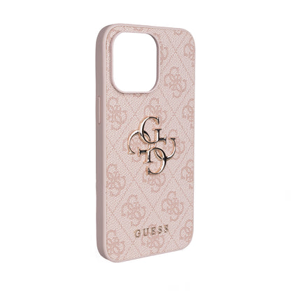 Apple iPhone 15 Plus Kılıf Guess Orjinal Lisanslı PU Deri 4G Büyük Metal Logolu Çapraz Vücut Askılı Kapak Pembe