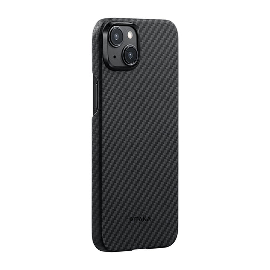 Apple iPhone 15 Plus Kılıf M-safe Şarj Özellikli 1500D Aramid Fiber Pitaka Ultra-Slim Classic Serisi Black-Grey Twill Kapak Siyah-Gri