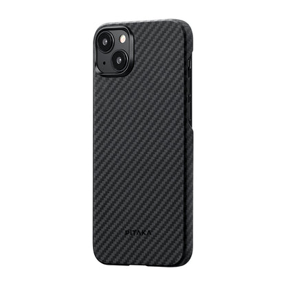 Apple iPhone 15 Plus Kılıf M-safe Şarj Özellikli 1500D Aramid Fiber Pitaka Ultra-Slim Classic Serisi Black-Grey Twill Kapak Siyah-Gri