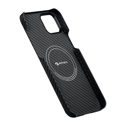 Apple iPhone 15 Plus Kılıf M-safe Şarj Özellikli 1500D Aramid Fiber Pitaka Ultra-Slim Classic Serisi Black-Grey Twill Kapak Siyah-Gri