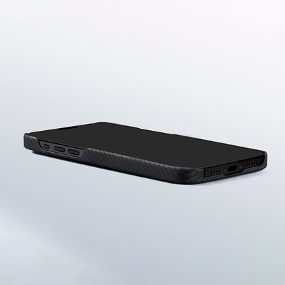 Apple iPhone 15 Plus Kılıf M-safe Şarj Özellikli 600D Aramid Fiber Pitaka Ultra-Slim Classic Serisi Black-Grey Twill Kapak Siyah-Gri