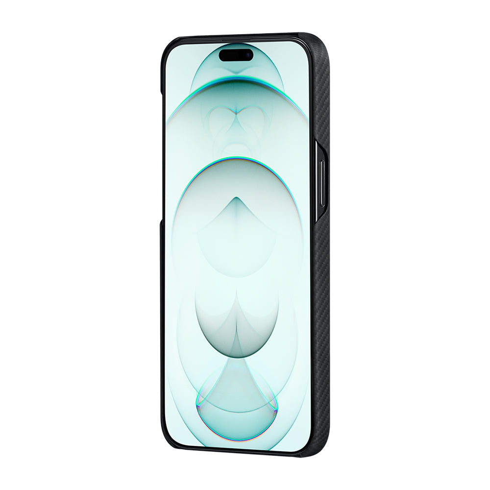 Apple iPhone 15 Plus Kılıf M-safe Şarj Özellikli 600D Aramid Fiber Pitaka Tactile Woven Orchestra Serisi Rhapsody Kapak Siyah