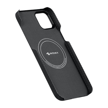 Apple iPhone 15 Plus Kılıf M-safe Şarj Özellikli 600D Aramid Fiber Pitaka Tactile Woven Orchestra Serisi Rhapsody Kapak Siyah