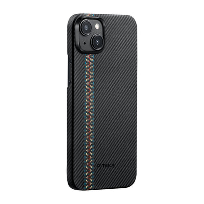 Apple iPhone 15 Plus Kılıf M-safe Şarj Özellikli 600D Aramid Fiber Pitaka Tactile Woven Orchestra Serisi Rhapsody Kapak Siyah