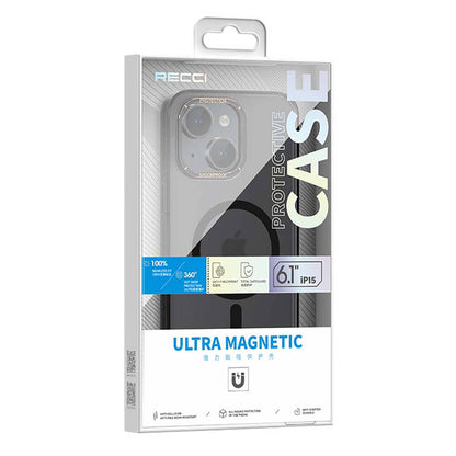 Apple iPhone 15 Plus Kılıf M-safe Şarj Özellikli Cam Arka Yüzey Recci Michelin Serisi Kapak Siyah