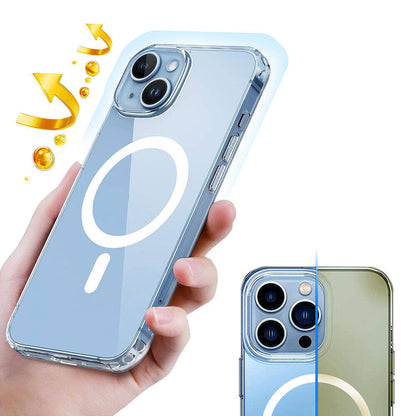 Apple iPhone 15 Plus Kılıf M-safe Şarj Özellikli Şeffaf Sert PC Zore Embos Kapak Renksiz