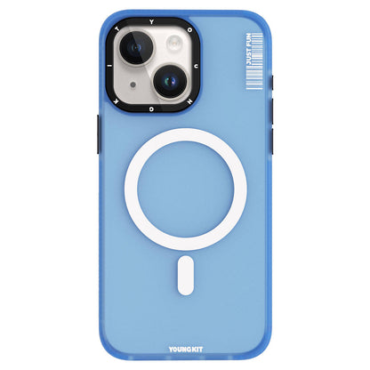 Apple iPhone 15 Plus Kılıf M-safe Şarj Özellikli Youngkit Colored Sand Serisi Kapak Mavi