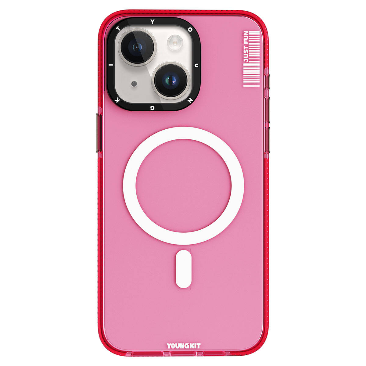 Apple iPhone 15 Plus Kılıf M-safe Şarj Özellikli YoungKit Crystal Color Serisi Kapak Pembe