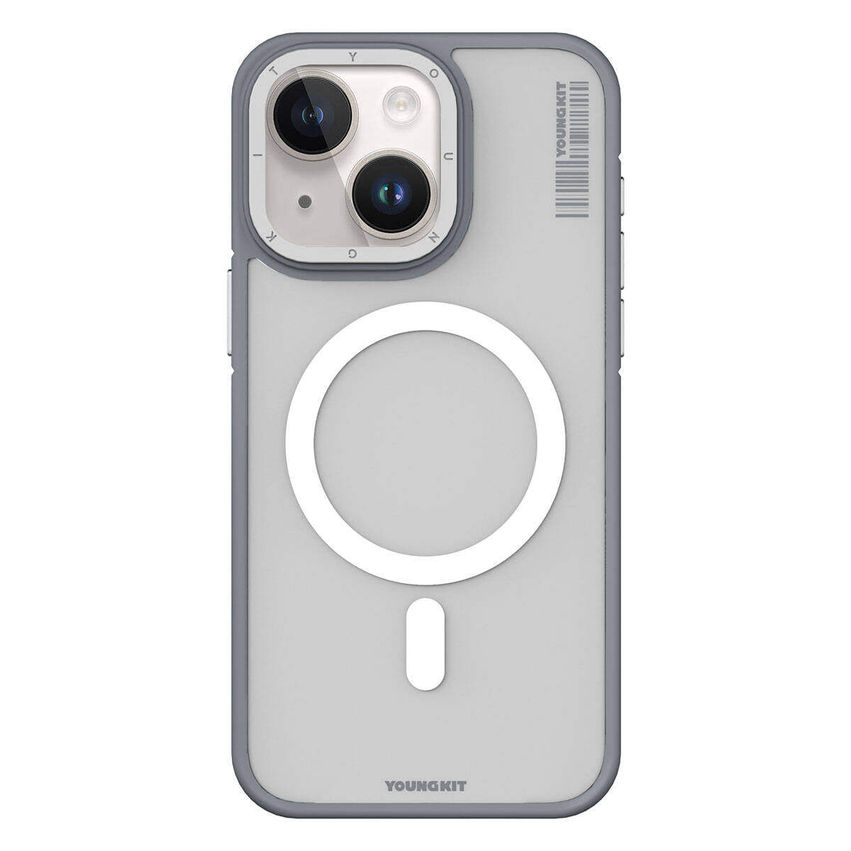 Apple iPhone 15 Plus Kılıf M-safe Şarj Özellikli Youngkit Rock Sand Serisi Kapak Gri