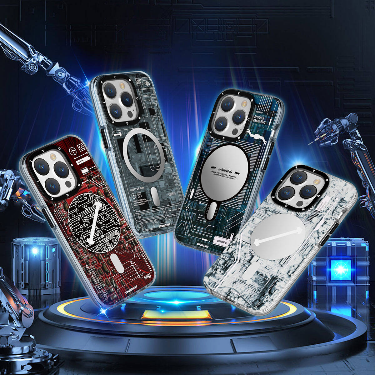 Apple iPhone 15 Plus Kılıf M-safe Şarj Özellikli YoungKit Technology Serisi Kapak Lacivert