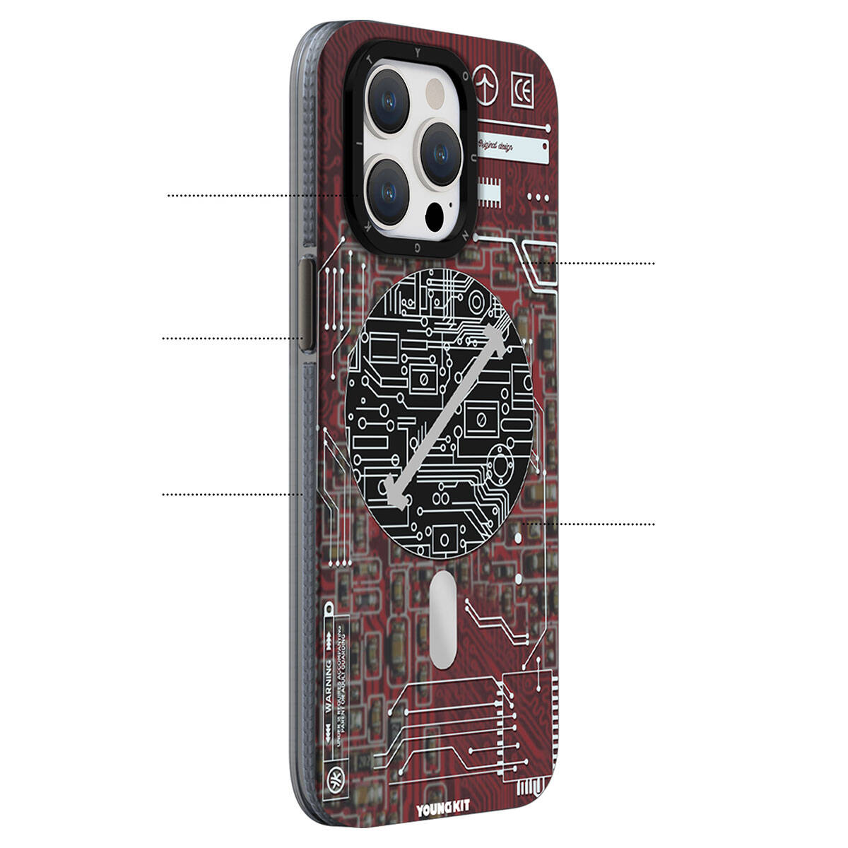 Apple iPhone 15 Plus Kılıf M-safe Şarj Özellikli YoungKit Technology Serisi Kapak Kırmızı