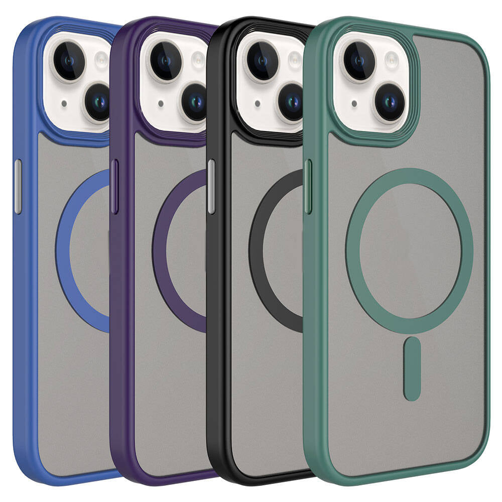 Apple iPhone 15 Plus Kılıf Mat Arka Yüzey Wireless Şarj Özellikli Zore Flet M-safe Kapak Koyu Yeşil