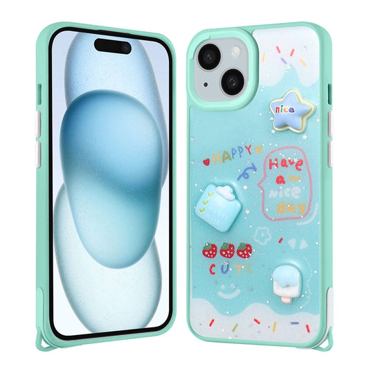 Apple iPhone 15 Plus Kılıf Parlayan Simli Kabartma Figürlü Zore Cevze Kapak