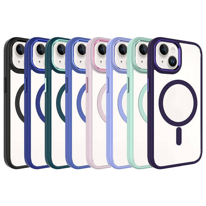 Apple iPhone 15 Plus Kılıf Wireless Şarj Özellikli Zore Krom M-safe Silikon Kapak Lila