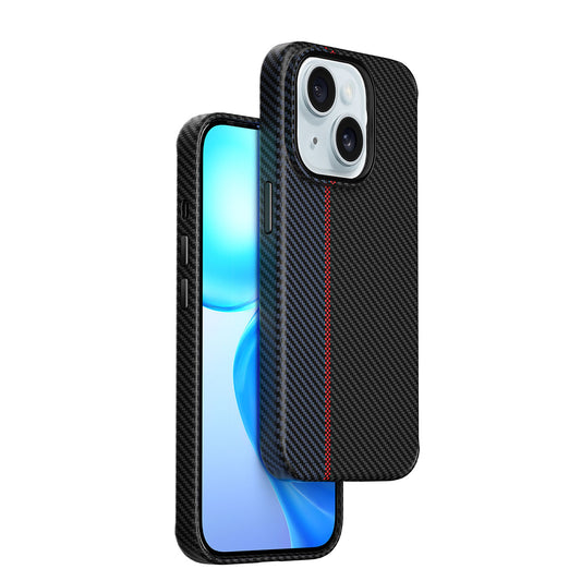 Apple iPhone 15 Plus Kılıf Wiwu LCC-107 Karbon Fiber M-safe Şarj Özellikli Kamera Korumalı Kabon Kapak Siyah