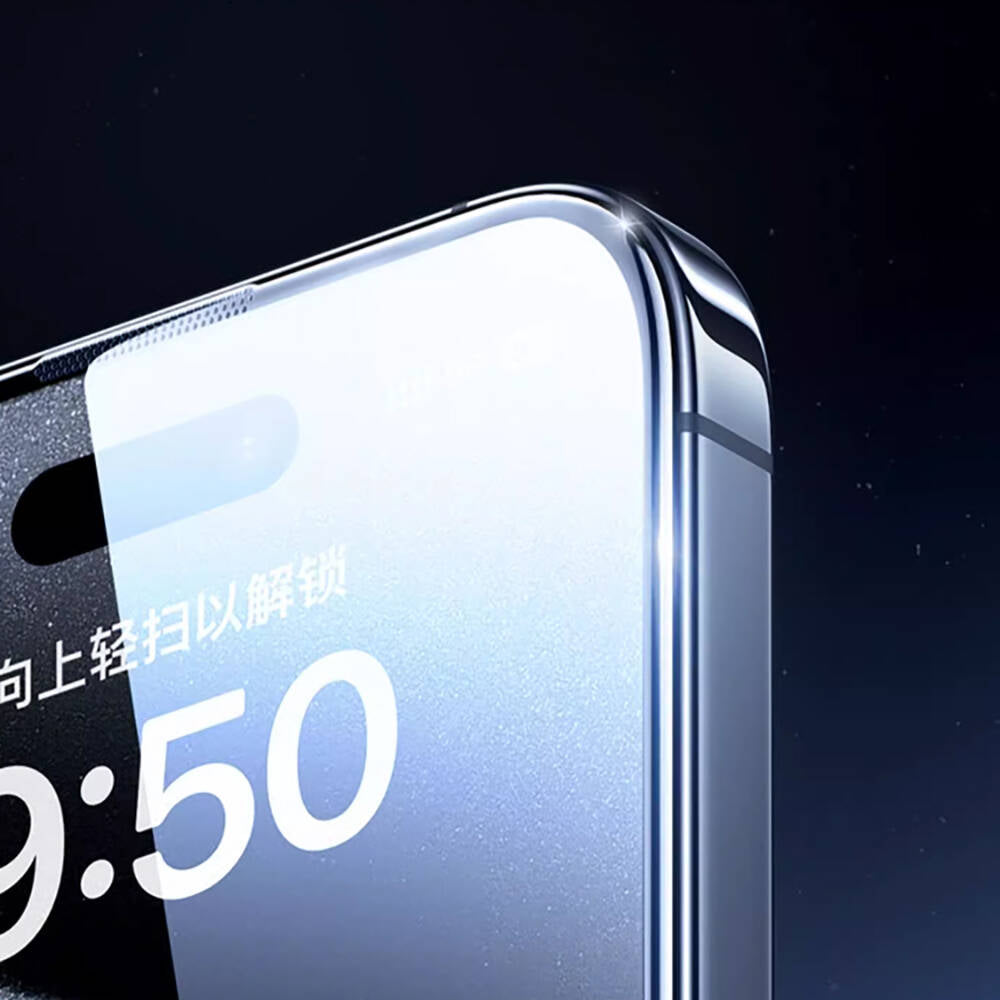 Apple iPhone 15 Plus Wiwu GT-009 Polimer Oleofobik Kaplama Şeffaf Pürüzsüz Temperli Cam Ekran Koruyucu Siyah