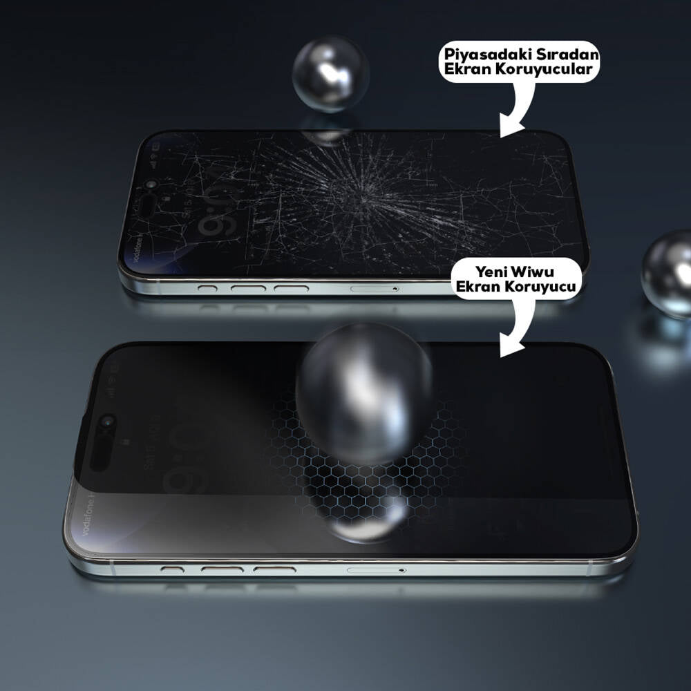 Apple iPhone 15 Plus Wiwu Wi-SQ009 Easy Install iPrivacy 360° Anti-Peep Oleofobik Temperli Cam Ekran Koruyucu + Kolay Uygulama Aparatlı Siyah