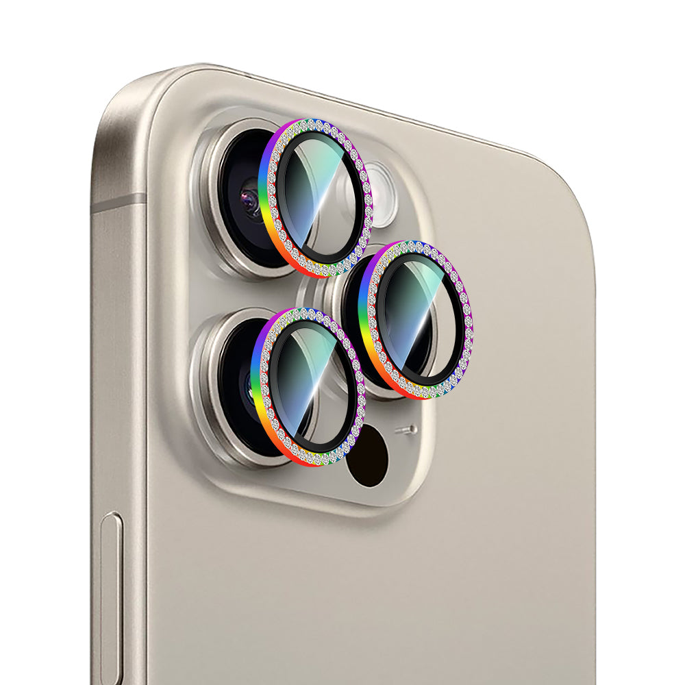 Apple iPhone 15 Pro CaseWorld Alloy Sparkling Diamond Serisi Taşlı Lens Koruyucu Colorful