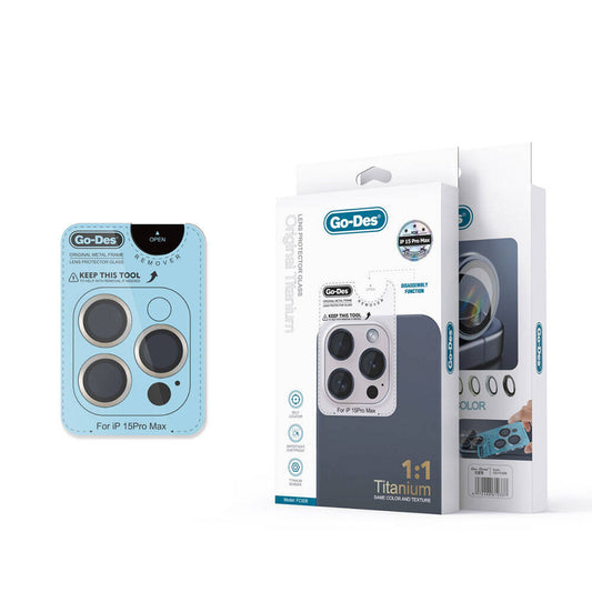 Apple iPhone 15 Pro Go Des Titanium Premium Temperli Kamera Lens Koruyucu Midnight