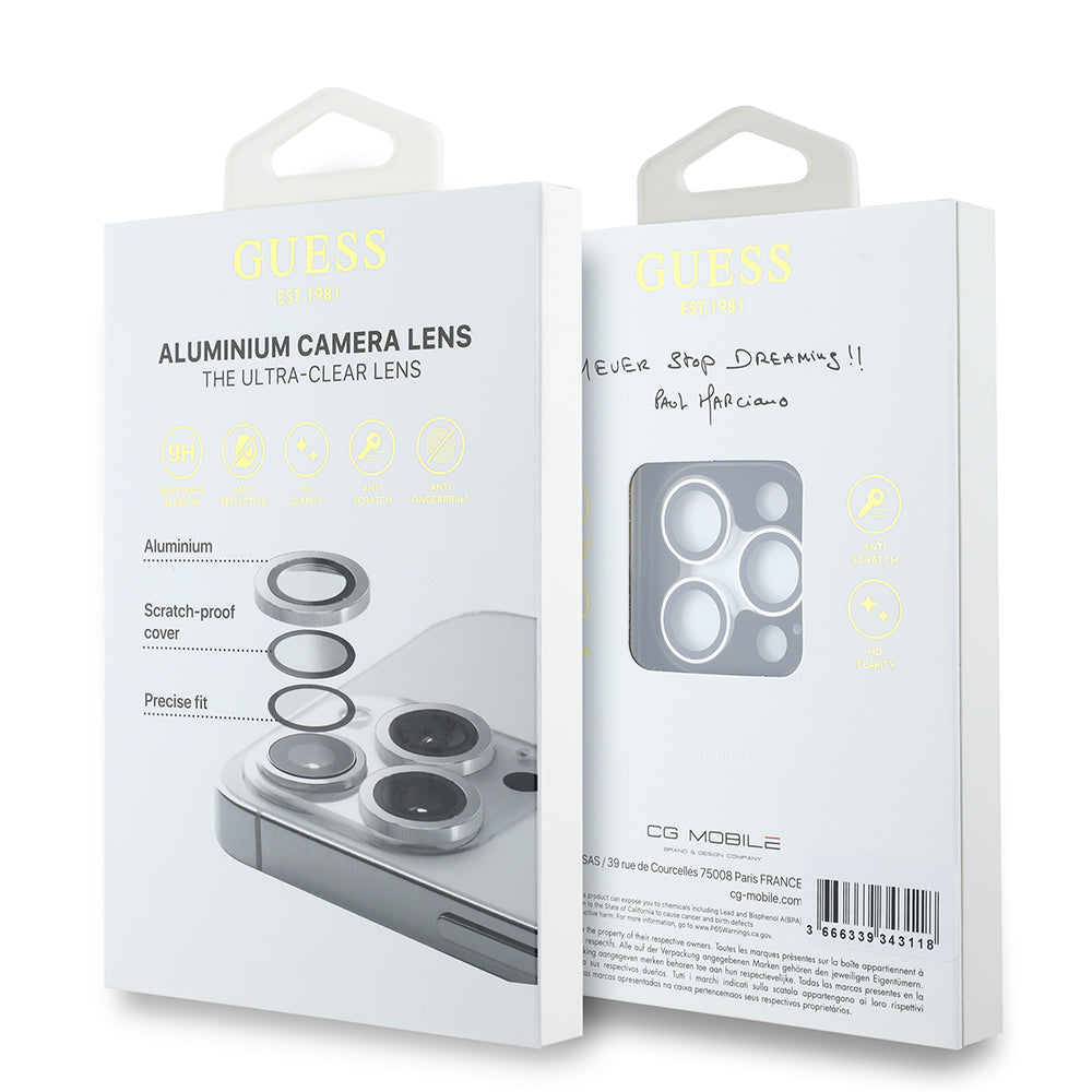 Apple iPhone 15 Pro Guess Orjinal Lisanslı Metal Kamera Lens Koruyucu Siyah