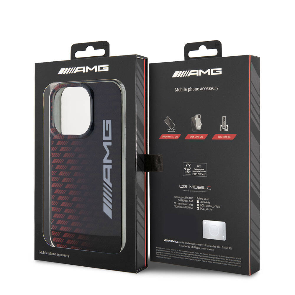 Apple iPhone 15 Pro Kılıf AMG Orjinal Lisanslı Çift Katmanlı Büyük Logolu Dörtgen Şerit Desenli Kapak Siyah