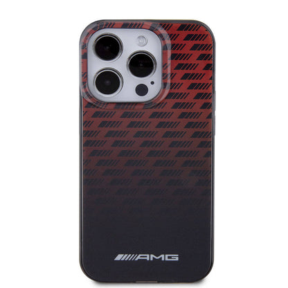 Apple iPhone 15 Pro Kılıf AMG Orjinal Lisanslı Çift Katmanlı Küçük Logolu Dörtgen Şerit Desenli Kapak Siyah