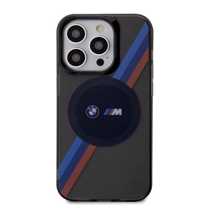 Apple iPhone 15 Pro Kılıf BMW M-safe Şarj Özellikli Transparan Tricolor Stripes Orjinal Lisanslı Kapak Yeşil