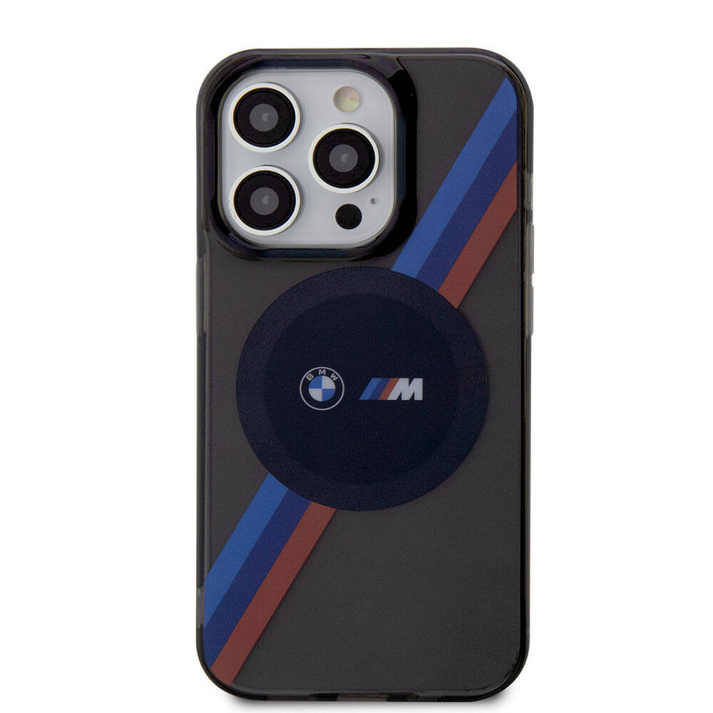 Apple iPhone 15 Pro Kılıf BMW M-safe Şarj Özellikli Transparan Tricolor Stripes Orjinal Lisanslı Kapak Sarı