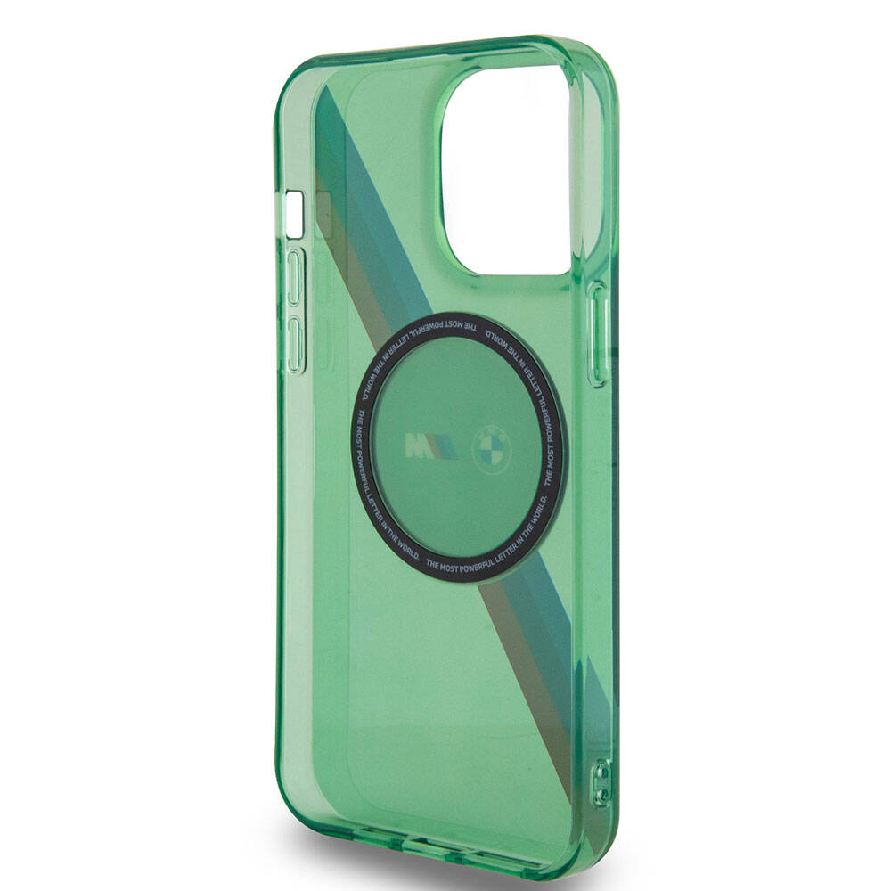 Apple iPhone 15 Pro Kılıf BMW M-safe Şarj Özellikli Transparan Tricolor Stripes Orjinal Lisanslı Kapak Yeşil