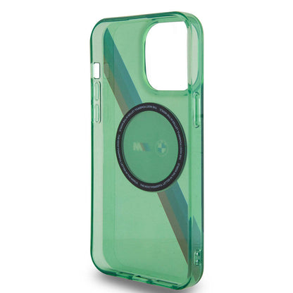 Apple iPhone 15 Pro Kılıf BMW M-safe Şarj Özellikli Transparan Tricolor Stripes Orjinal Lisanslı Kapak Yeşil