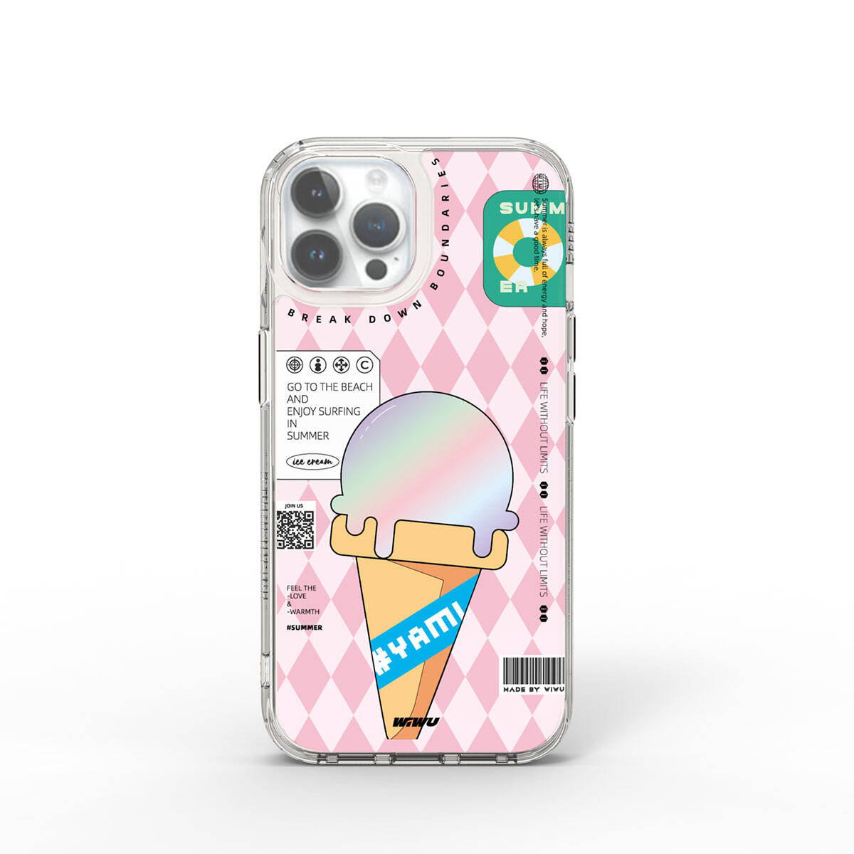 Apple iPhone 15 Pro Kılıf Çift Katman Desenli Wiwu Summer Serisi Kapak Pembe