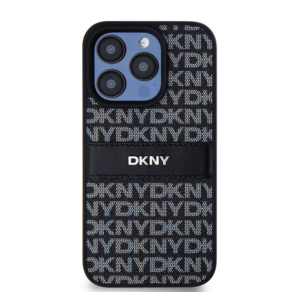 Apple iPhone 15 Pro Kılıf DKNY Orjinal Lisanslı 3D Yazılı Repeat Texture Pattern Kapak Siyah